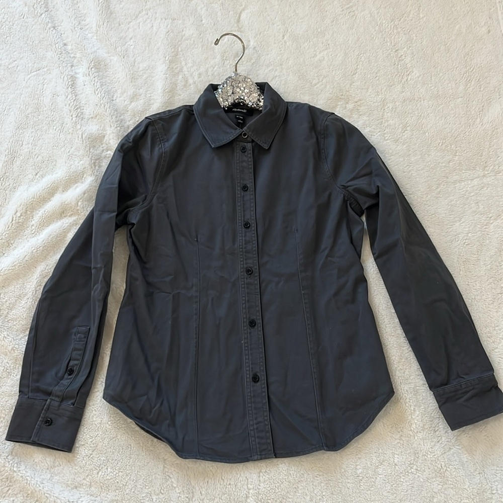 Madewell  Darted Button-Up Shirt in (Re)generative Chino NWT Color Dark pavement - Picture 5 of 8